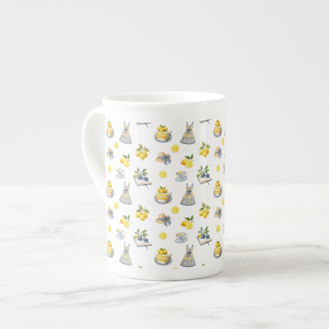 Mediterranean Summer Lemon Pattern  Bone China Mug (Front Left)
