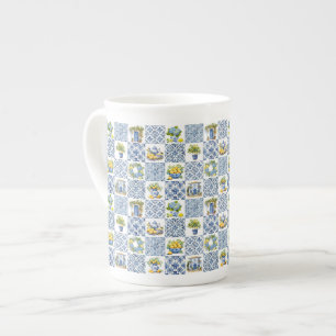 Mediterranean Summer Lemon Pattern Bone China Mug