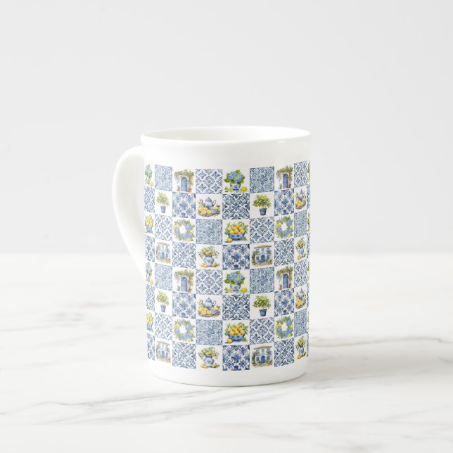 Mediterranean Summer Lemon Pattern  Bone China Mug (Front Left)