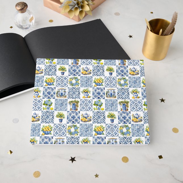 Mediterranean Summer Lemon Pattern  Guest Book (Front Open)