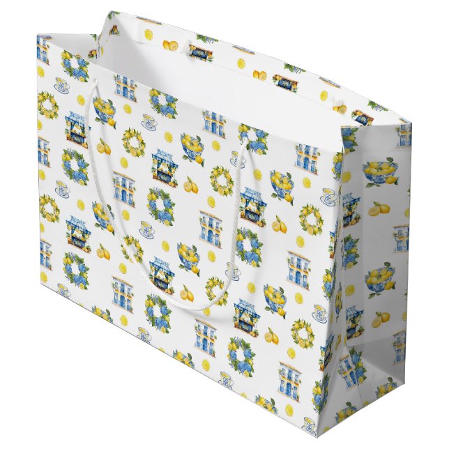 Mediterranean Summer Lemon Pattern  Large Gift Bag (Back Angled)