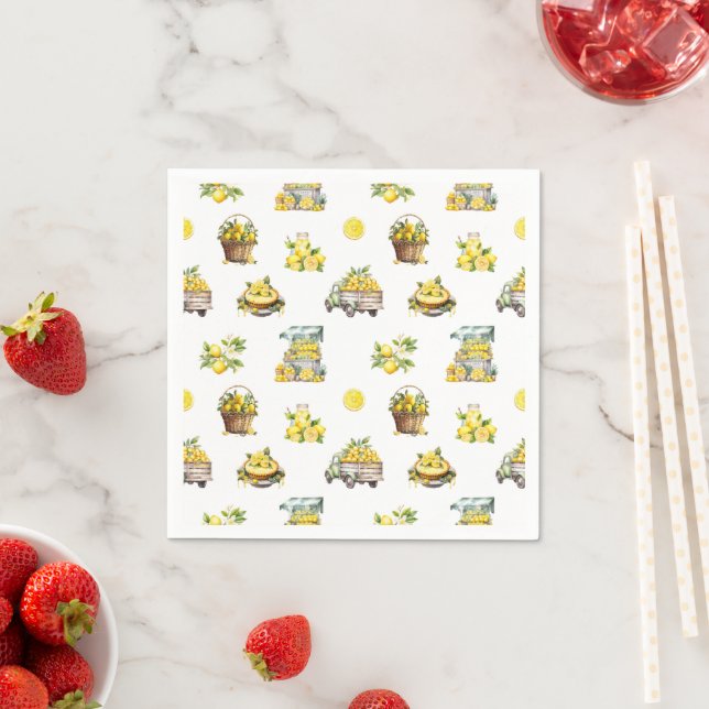 Mediterranean Summer Lemon Pattern  Napkin (Insitu)