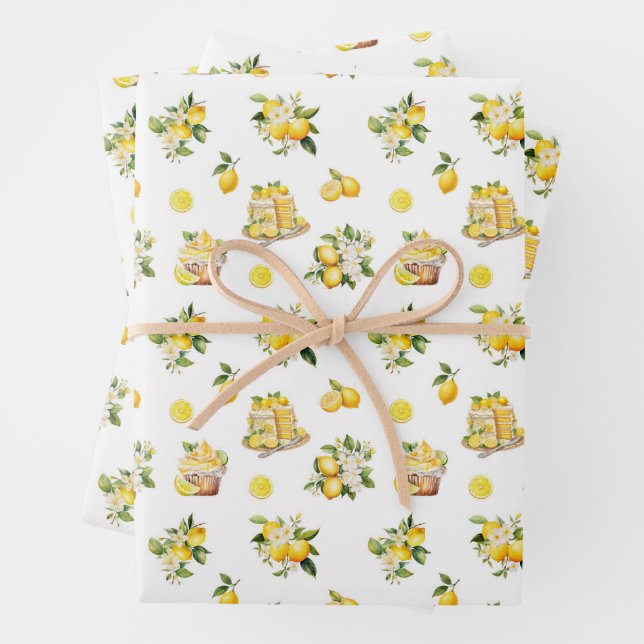 Mediterranean Summer Lemon Pattern  Wrapping Paper Sheet (In situ)