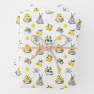 Mediterranean Summer Lemon Pattern  Wrapping Paper Sheet