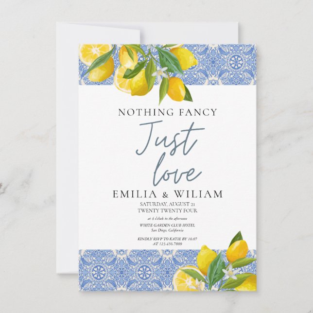 Mediterranean Summer Lemon Wedding Reception Invitation (Front)