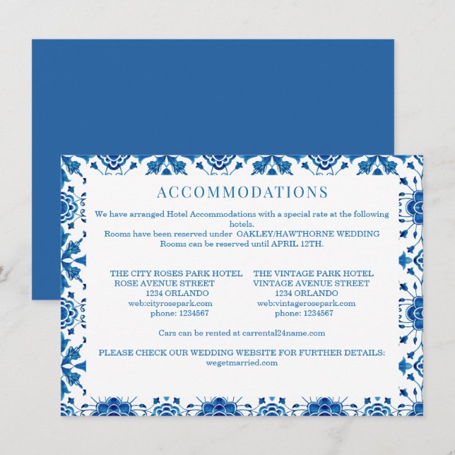 Mediterranean summer modern blue mosaic Wedding Card (Front/Back)