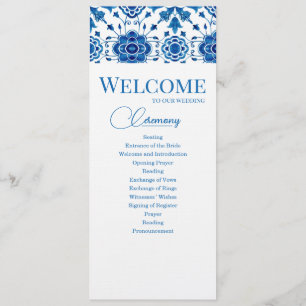 Mediterranean summer modern blue mosaic Wedding Program