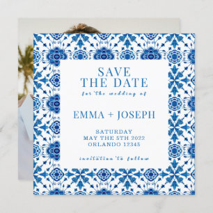 Mediterranean summer modern blue "Save the Date" Invitation