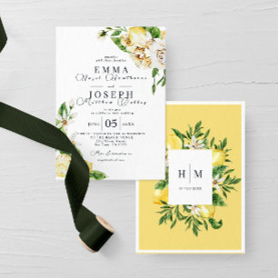 Mediterranean summer modern bright blue Wedding Invitation