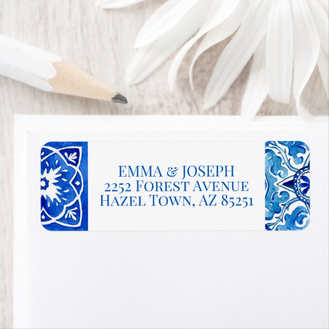 Mediterranean summer modern tile Wedding Address Return Address Label (Insitu)