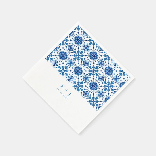 Mediterranean summer modern tile Wedding Napkin (Corner)