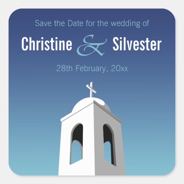 Mediterranean Summer, save the date. Square Sticker (Front)