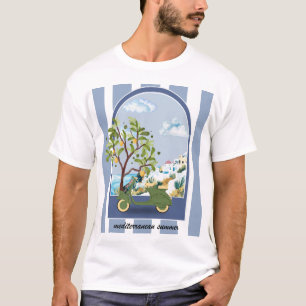 Mediterranean Summer Scooter Coastal Travel Poster T-Shirt