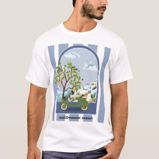 Mediterranean Summer Scooter Coastal Travel Poster T-Shirt