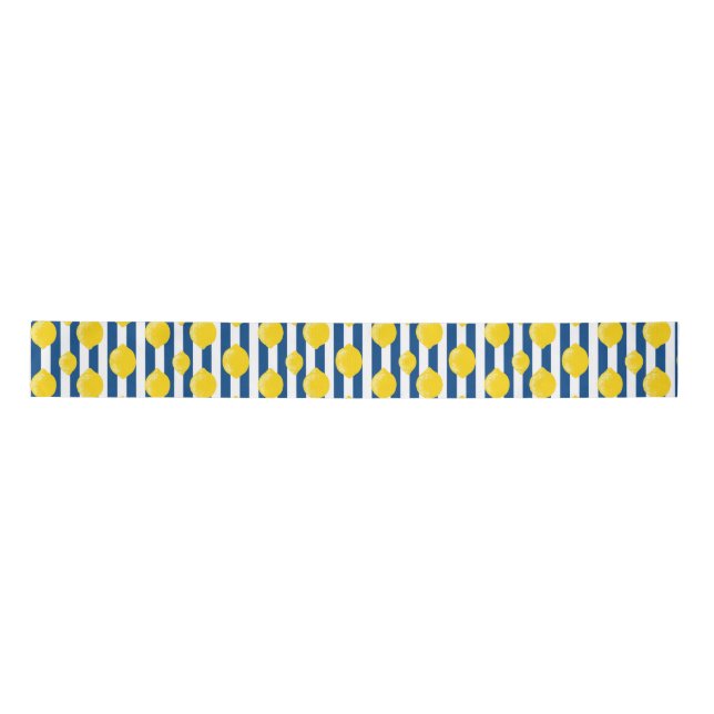 Mediterranean Summer Stripes and Lemons Satin Ribbon (Front)