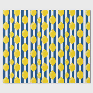 Mediterranean Summer Stripes and Lemons Wrapping Paper