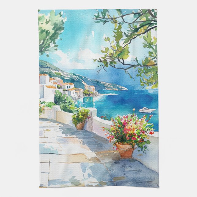 Mediterranean Summer Tea Towel (Vertical)