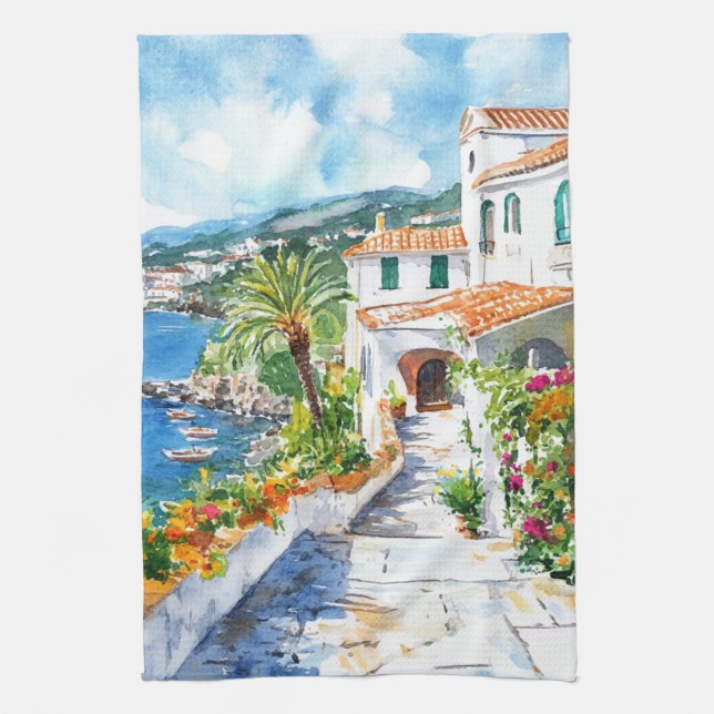 Mediterranean Summer Tea Towel (Vertical)