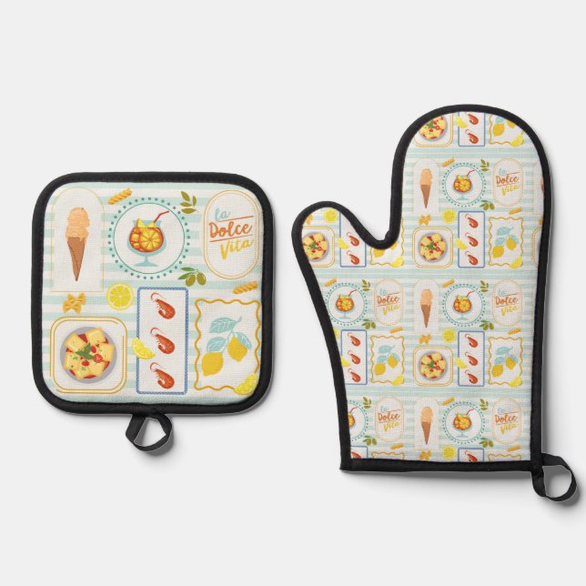 Mediterranean Summer Vibes Oven Mitt & Pot Holder Set (Front)