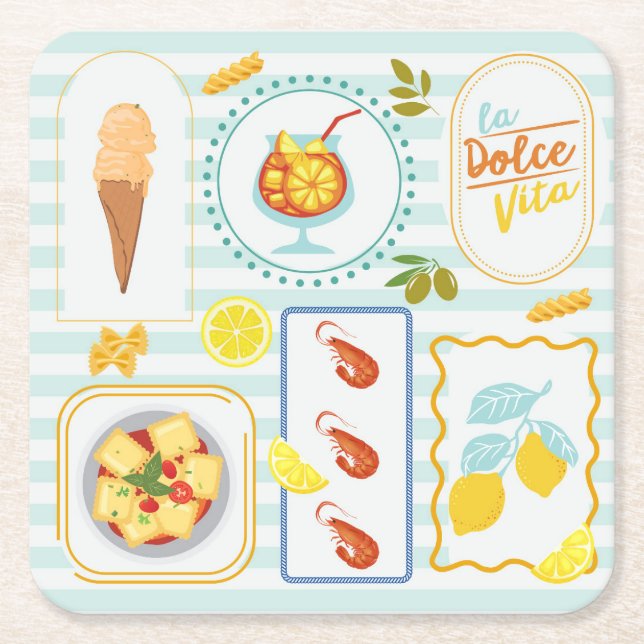 Mediterranean Summer Vibes Square Paper Coaster (Front)