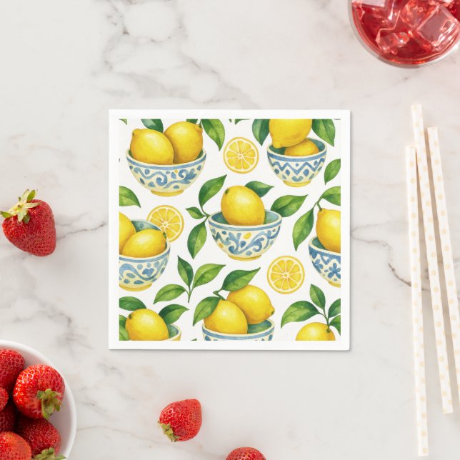 Mediterranean Summer Watercolor Napkin (Insitu)