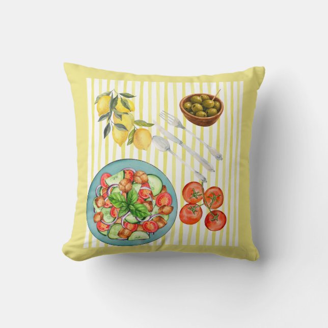 Mediterranean Summer Watercolor pattern Cushion (Front)