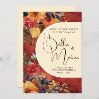 Mediterranean Sun Boho Terracotta Floral Wedding Invitation
