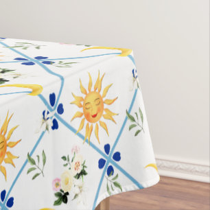 Mediterranean sun,flowers,half moon, tablecloth