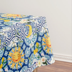 Mediterranean sun,flowers,lemon ,half moon, tablecloth