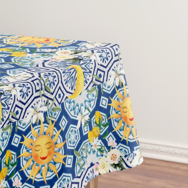 Mediterranean sun,flowers,lemon ,half moon, tablecloth (In Situ)