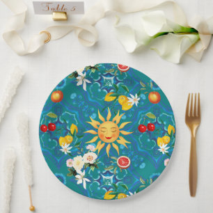 Mediterranean sun,fruits,summer,lemon art, paper plate