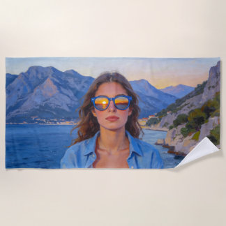 Mediterranean Sunset Reflections – Modern Coastal Beach Towel