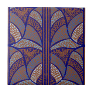 Mediterranean Terracotta & Blue Mosaic Pattern Ceramic Tile