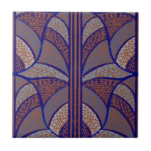 Mediterranean Terracotta & Blue Mosaic Pattern  Ceramic Tile (Front)