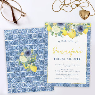 Mediterranean tile and Lemon Bridal Shower Invitation
