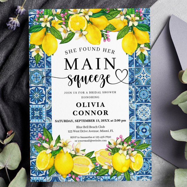 Mediterranean Tile and Lemons Bridal Shower Invitation (Creator Uploaded)