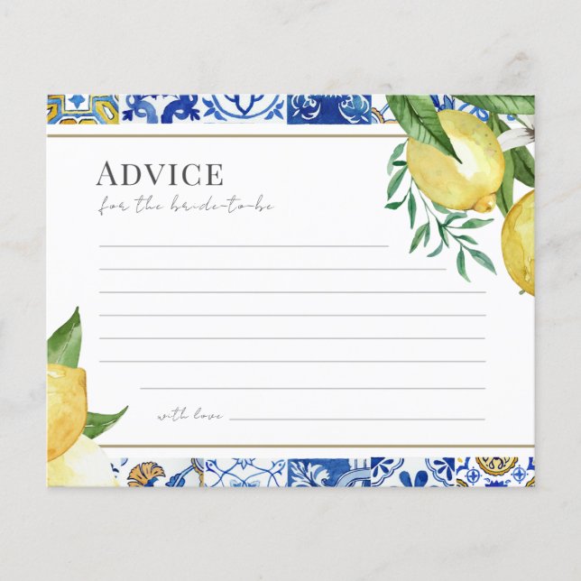 Mediterranean Tile Citrus Bride Advice Card (Front)