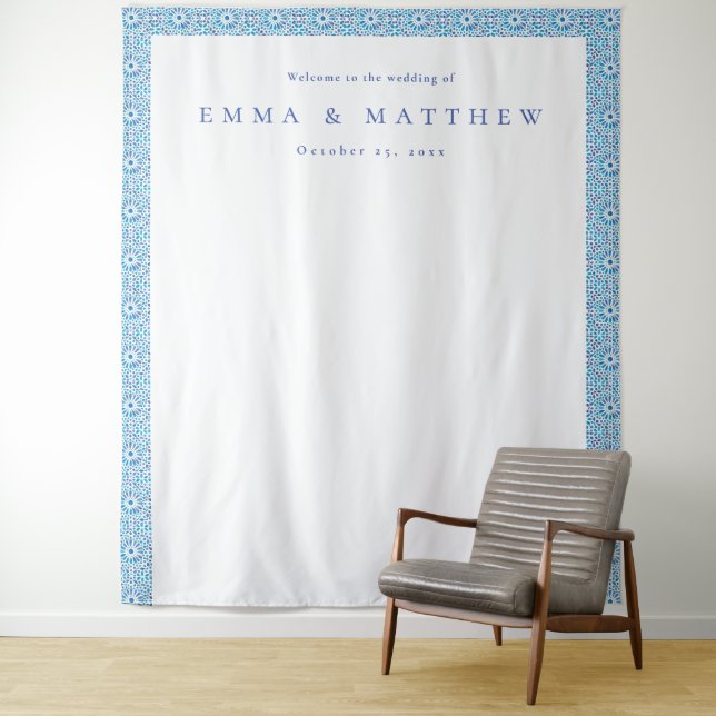 Mediterranean Tile Coastal Wedding Tapestry (In Situ)