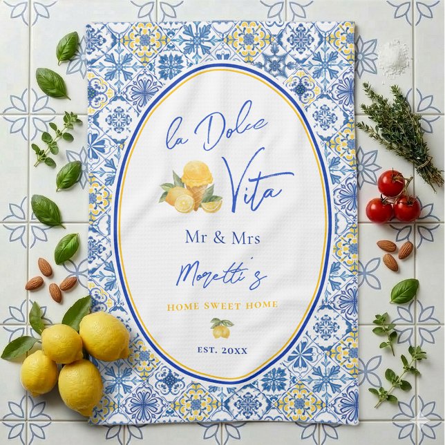 Mediterranean Tile Custom Newlywed Tea Towel (Creator Uploaded)