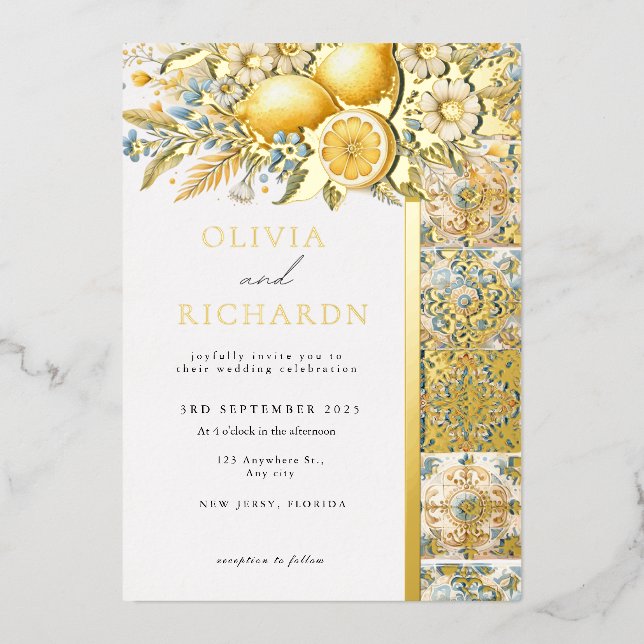 Mediterranean  Tile flower Italian Positano Lemon  (Front)