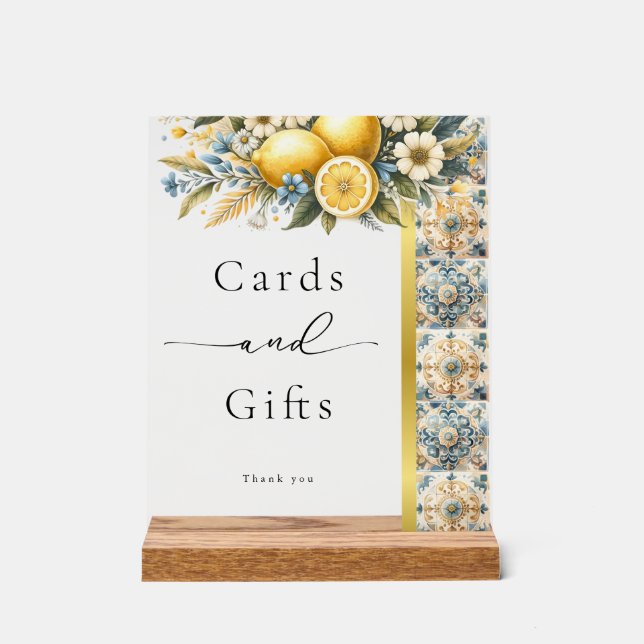 Mediterranean  Tile flower Italian Positano Lemon  Acrylic Sign (Front)