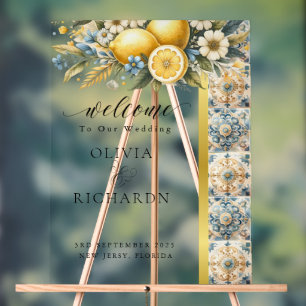 Mediterranean Tile flower Italian Positano Lemon Acrylic Sign