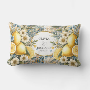 Mediterranean Tile flower Italian Positano Lemon Lumbar Cushion