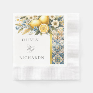 Mediterranean Tile flower Italian Positano Lemon Napkin