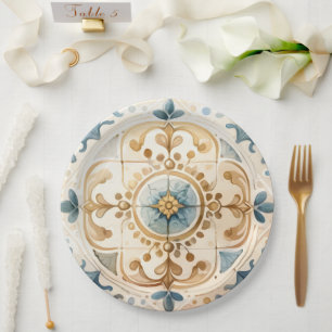 Mediterranean Tile flower Italian Positano Lemon Paper Plate