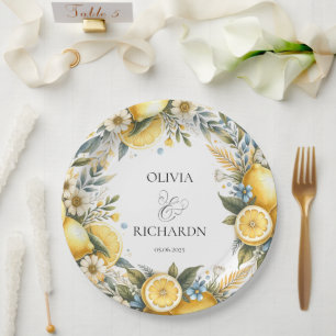 Mediterranean Tile flower Italian Positano Lemon Paper Plate