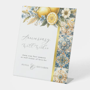 Mediterranean Tile flower Italian Positano Lemon Pedestal Sign