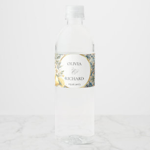 Mediterranean Tile flower Italian Positano Lemon Water Bottle Label