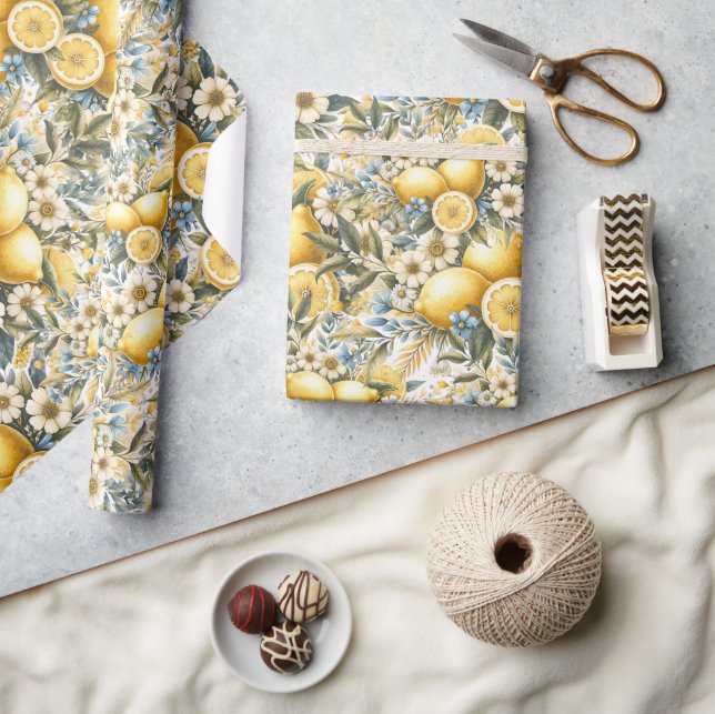 Mediterranean Tile flower Italian Positano Lemon Wrapping Paper (Crafts)