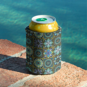 Mediterranean Tile In Blue Green Personalise Text Can Cooler